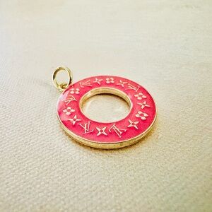 Louis Vuitton LV Pink, Gold Circular Pendant Charm, Authentic, Necklace Jewelry